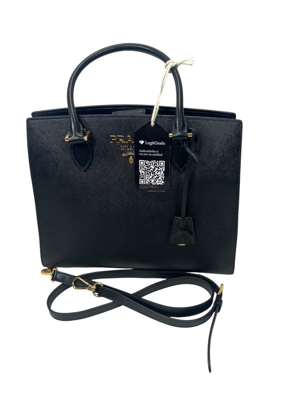 Prada Saffiano & Soft Calf Leather Medium Open Tote Bag (1BA113) Black - Picture 15 of 16
